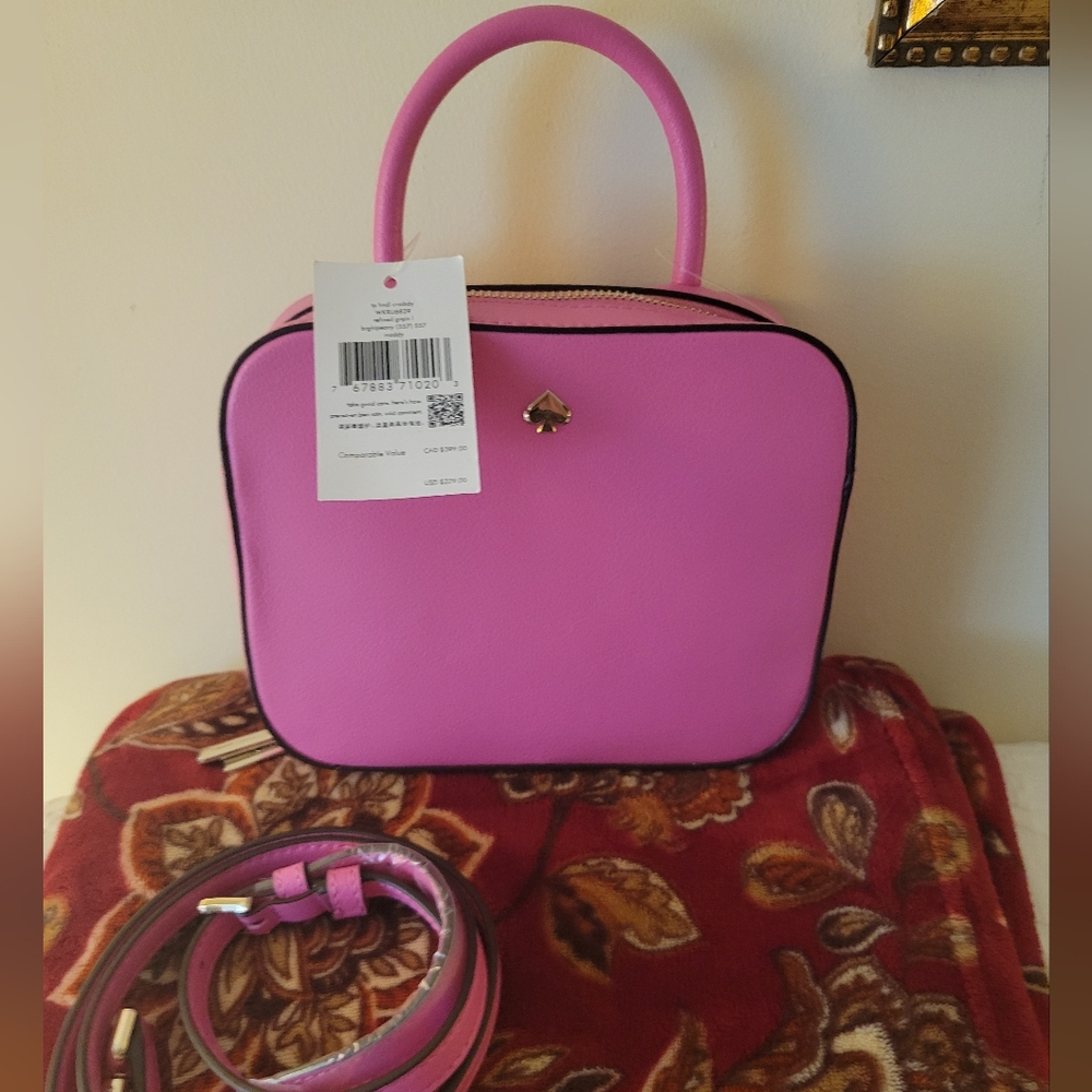 Kate Spade Maddy Top Handle Camera Bag in Bright Peony. With crossbody strap.NWT